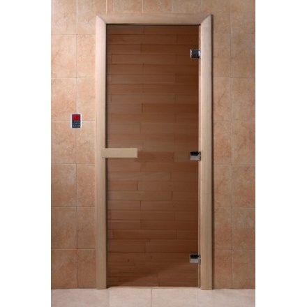 Стеклянная дверь для бани Doorwood Теплый день 1900x700 (листва, стекло 8 мм, 3 петли)