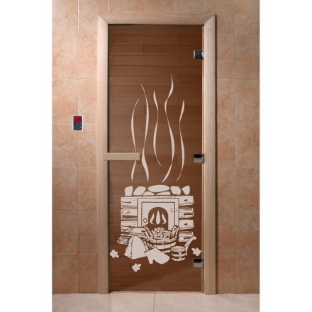 Дверь для бани Doorwood Тёплый день 1900x700 Арт серия "Банька" (стекло 8 мм, 3 петли)