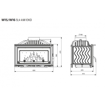 Каминная топка Kawmet W15 STANDARD 9,4 кВт EKO