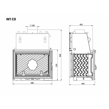 Каминная топка Kawmet W1CO 18,7 кВт с водяным контуром