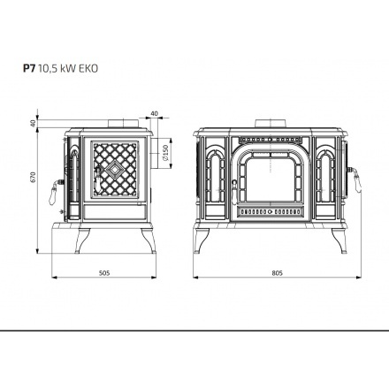 Печь-камин Kawmet P7 LB (10.5 кВт) EKO левая загрузка