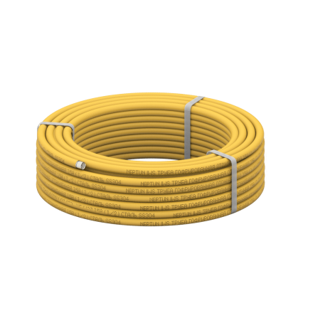 Труба для газа гофрированная из нержавеющей стали Stahlmann 15А, отожженная в оболочке желтая