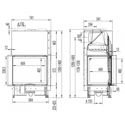 Каминная топка Austroflamm 69x49x57 S 2.0 правая подъёмный механизм