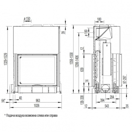 Каминная топка Austroflamm 80x64 SII 2.0 – сквозная топка
