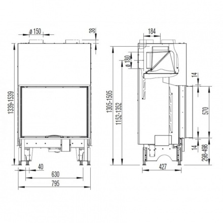 Каминная топка Austroflamm 75x57 S 2.0 подъёмный механизм, плоское стекло