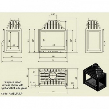 Каминная топка Kratki Amelia/LP