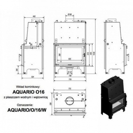 Каминная топка Kratki AQUARIO/O/16/PW/W