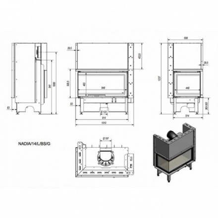 Каминная топка Kratki NADIA/14/L/BS/G