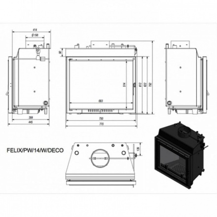 Каминная топка Kratki Felix/PW/14/W/DECO