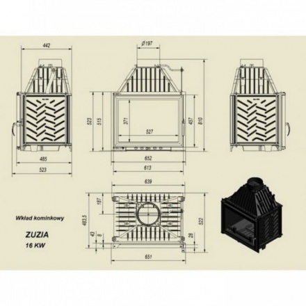 Каминная топка Kratki Zuzia/GLASS (двойное стекло)