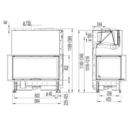 Каминная топка Austroflamm 89x49x45 S 2.0 правая подъёмный механизм