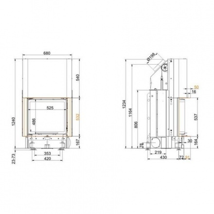 Каминная топка Brunner Kompakt-Kamine 51/55 радиусное стекло, подъемный механизм вверх