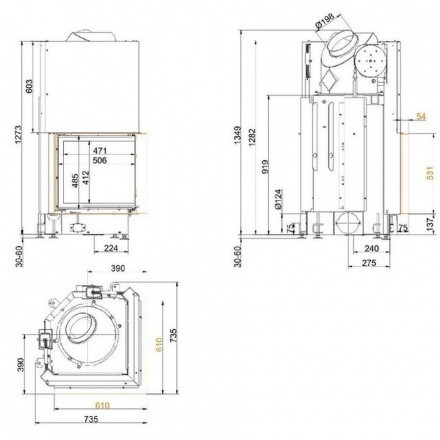 Каминная топка Brunner Eck-Kamin 51/52/52 подъёмный механизм
