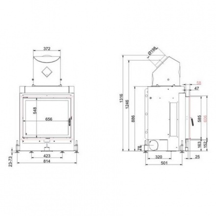 Каминная топка Brunner Kompakt-Kamine 57/67 боковое открывание двери