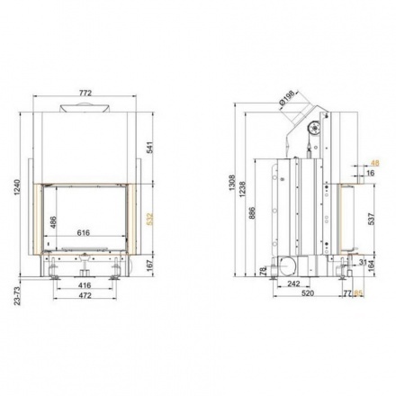 Каминная топка Brunner Kompakt-Kamine 51/67 радиусное стекло, подъемный механизм вверх