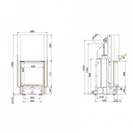 Каминная топка Brunner Kompakt-Kamine 57/55 радиусное стекло, подъемный механизм вверх