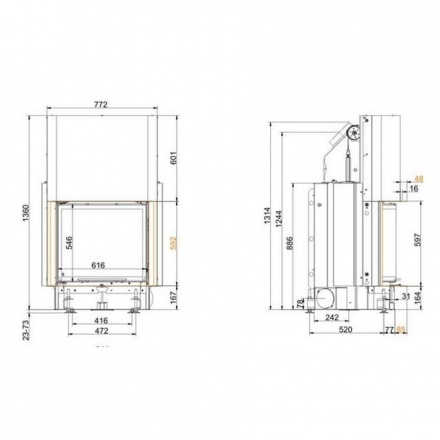 Каминная топка Brunner Kompakt-Kamine 57/67 радиусное стекло, подъемный механизм вверх