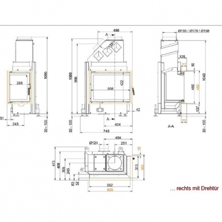 Каминная топка Brunner Eck-Kamine 42/57/30 боковое открытие
