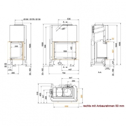 Каминная топка Brunner Eck-kamin 42/57/30 подъемный механизм двери
