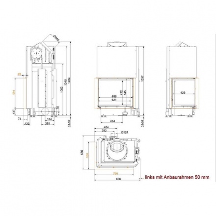 Каминная топка Brunner Eck-Kamin 57/67/44 подъемный механизм
