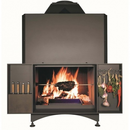 Топка-камин Brunner Urfeuer 50/66 кухонный с грилем, функциональными нишами , открытая