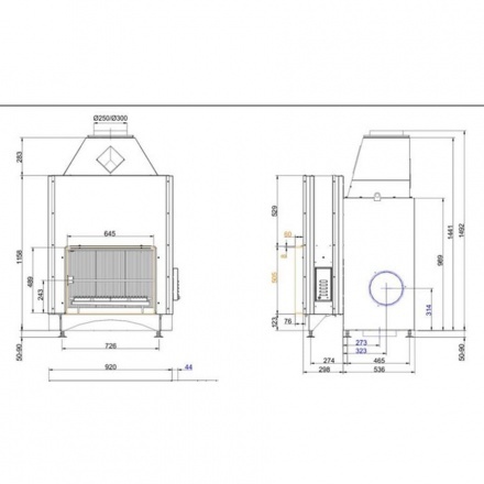 Топка-камин Brunner Urfeuer 50/66 кухонный с грилем, функциональными нишами , открытая