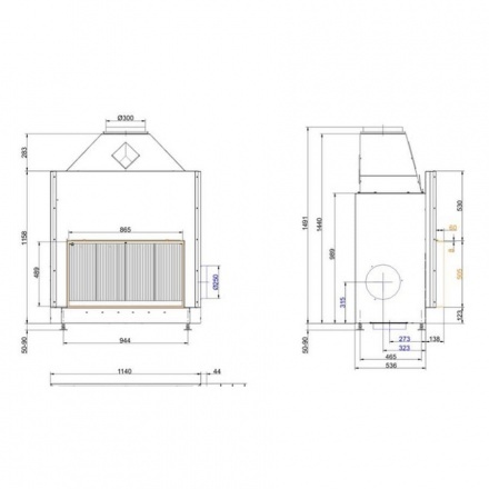 Топка-камин Brunner Urfeuer 50/88 прямой , открытая