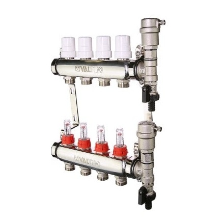 Коллекторная группа VALTEC 1 3/4 (4 вых.) c регулировочными клапанами и расходомерами