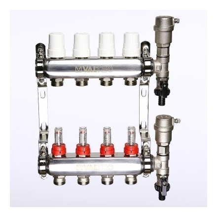 Коллекторная группа VALTEC 1 3/4 (4 вых.) c регулировочными клапанами и расходомерами