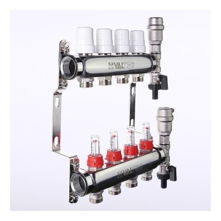 Коллекторная группа VALTEC 1 3/4 (4 вых.) c регулировочными клапанами и расходомерами