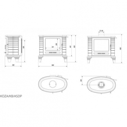 Печь-камин Kratki Koza K8 с термостатом