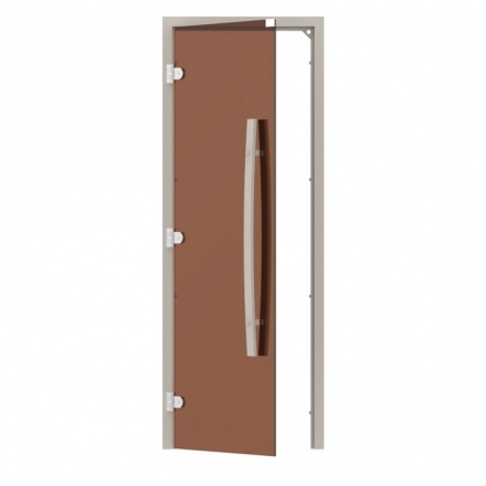 Дверь 558 левая Sawo 1890х690, осина, 8 мм, 3 петли, бронза