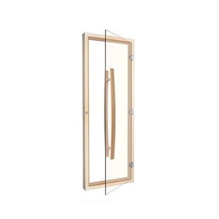 Дверь 558 Sawo 1890х690, осина, 8 мм, 3 петли, прозрачное