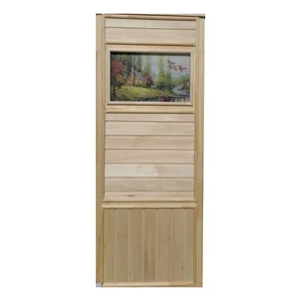 Дверь деревянная для бани DoorWood Эконом 1840x740 со стеклом ФП Летят Утки