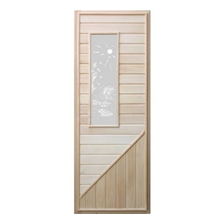 Дверь деревянная для бани DoorWood 1850x750 Вагонка со стеклом прямоугольным, липа