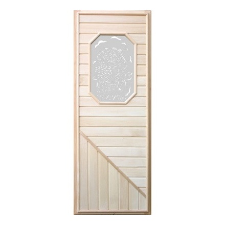 Дверь деревянная для бани DoorWood 1850x750 Вагонка со стеклом прямоугольным, липа