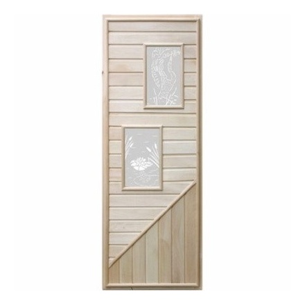 Дверь деревянная для бани DoorWood 1850x750 Вагонка 2 стекла прямоугольных, липа