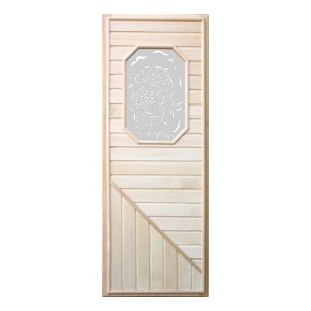Дверь деревянная для бани DoorWood 1850x750 Вагонка со стеклом 8ми угольным, липа