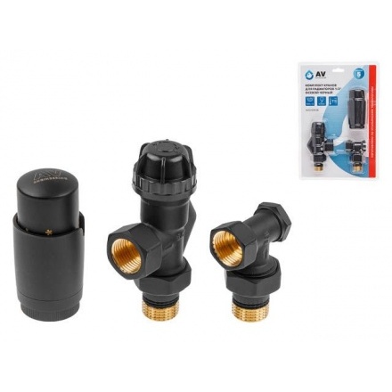 Комплект кранов для радиаторов AV осевой чёрный 1/2"