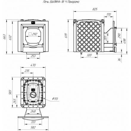 Печь для бани Теплодар Былина-сетка-18Ч Панорама (1.1) (без дверцы)