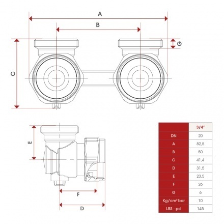 Клапан двухтрубный угловой 3/4" Itap 315