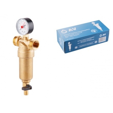 Фильтр магистральный самопромывной AV Engineering 3/4" 100 мкм с манометром