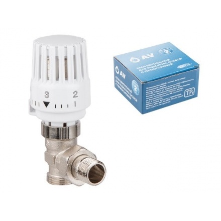 Кран вентильный для радиатора 1/2"х3/4" угловой с термоголовой AV ENGINEERING (AVE298512)