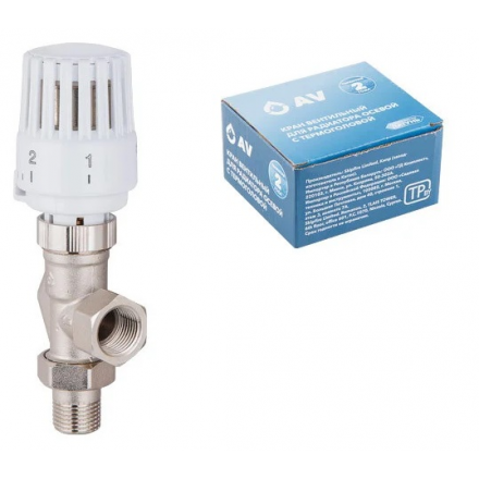 Кран вентильный для радиатора 1/2" осевой с термоголовой AV ENGINEERING (AVE298612)