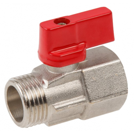 Кран шаровой Mini 1/2" с внутренней-наружной резьбой красная ручка AV ENGINEERING (AVE13712R)