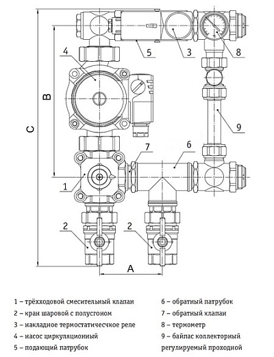 Насосно-смесительный узел с защитой от перегрева