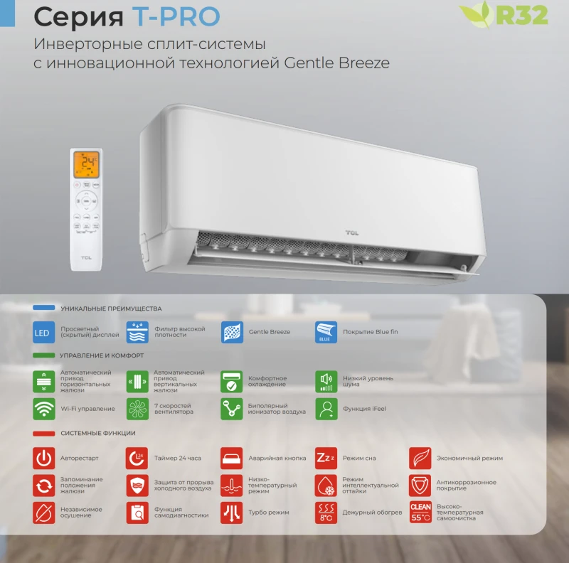преимущества сплит-системы TCL T-Pro TAC-13HRID/TP