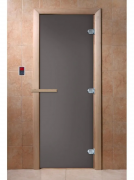 Дверь в баню и сауну Doorwood Затмение Графит матовый 1800x700 (листва, стекло 8 мм, 3 петли)