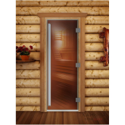 Дверь в баню и сауну Doorwood Престиж бронза 1900x7000 (ольха, стекло 8 мм, 3 алюм петли)