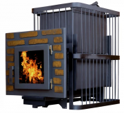 Банная печь ComfortProm премиум чугун закрытая каменка (до 26 м. куб.) дверь со стеклом декор
